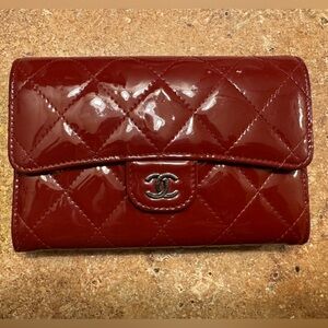 CHANEL Quilted Patent Leather Wallet